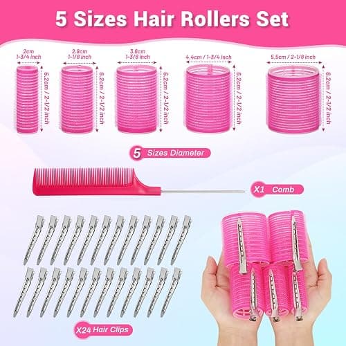 56 Pcs Hair Roller Set for Blowout Look, Long Medium Short Hair Volume; 30Pcs Rollers, 5 Sizes, 24 Pcs Clips, Storage Bag thumbnail 3