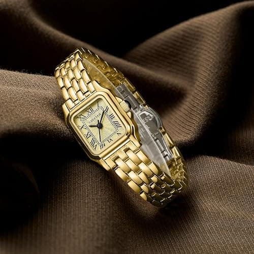 CHEETAH Gold Watches for Women with Small Vintage Bracelet, Rectangular Case Roman Dial thumbnail 4