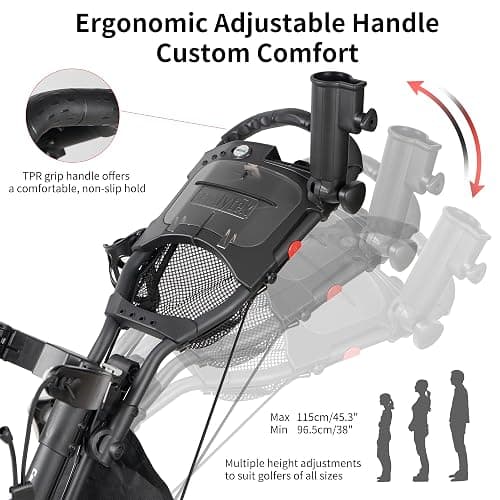 Caddytek CaddyLite ONE-Swivel V8 Golf Push Cart - Lightweight 3 Wheel Foldable Cart with One-Click Folding, 360° Swivel Front Wheel, Adjustable Handle, Cooler Basket, Umbrella & Drink Holder thumbnail 3