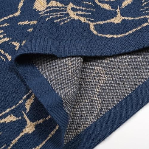 OXKnit Knittd Midi Skirts for Women, Mod Style Casual Retro Tiger Pattern High Waist A Line Cotton Blue Skirts thumbnail 5