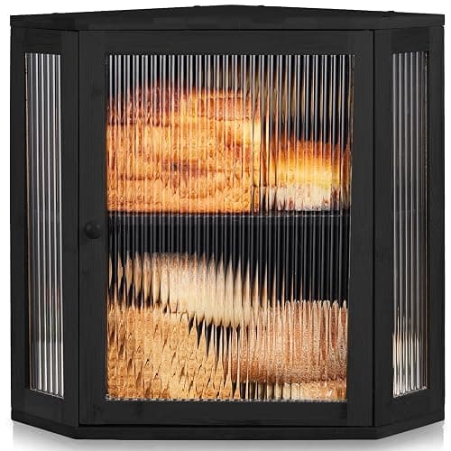 BRONYPRO Double Layer Corner Bread Box for Kitchen Counter with Height-adjustable Partition, Large Black Bamboo Wooden Bread Box for Multiple Loaves, Modern Breadbox for Kitchen Countertop - Image 1