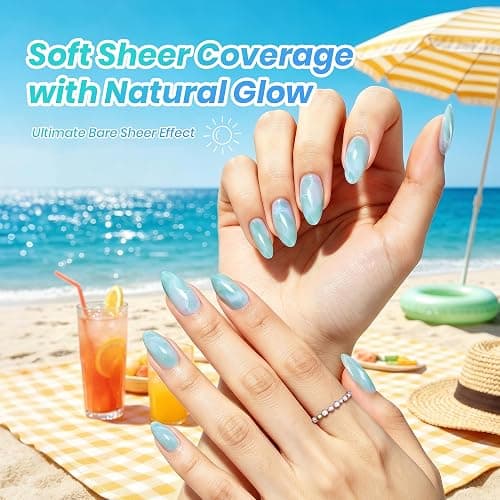 Beetles Jelly Gel Nail Polish Set, Seasalt Holiday 6 Colors 9ML Sheer Gel | Milky White MInt Green Blue Gel Nail Polish Kit Soak Off UV Salon DIY at Home Manicure Gift for Women thumbnail 4