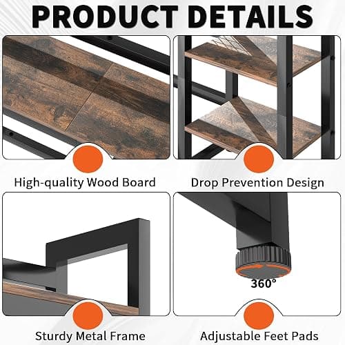 GYXZ Desktop Shelf, 32.3'' Desktop Organizer Shelf for Computer Monitor, 4 Tier Hutch Storage Rack for Home Office Dorm, Rustic Brown thumbnail 5