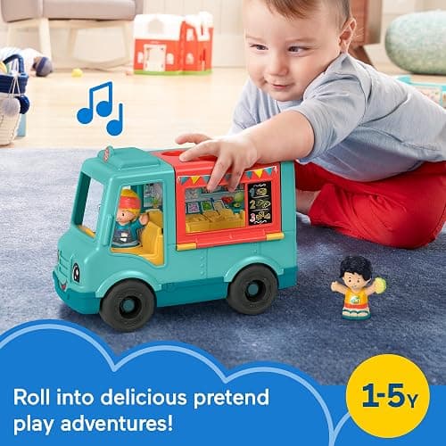 Fisher-Price Little People Musical Toddler Toy Serve It Up Food Truck Vehicle with 2 Figures for Pretend Play Kids Ages 1+ Years​ thumbnail 3