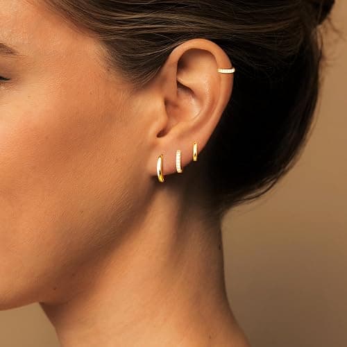 Gokeey Gold Huggie Hoop Earrings Set for Women, 14K Real Gold Plated Small Hypoallergenic Earrings Sets for Multiple Piercings Jewely, Tiny Cartilage Hoop Earrings for Women thumbnail 7