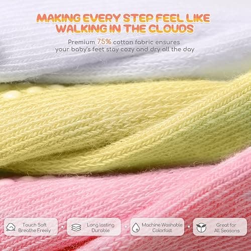 Aroveea Baby Toddler Socks Grip Non Slip Boys Girls Cotton 12 Pack for Kids Ankle Cute Socks 6M-7Years thumbnail 4