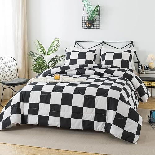 Caressma Black White Plaid Comforter Set Full Size, Buffalo Check Plaid Comforter Bedding Set for All Seasons, Farmhouse Soft Microfiber Comforter with Pillowshams thumbnail 4