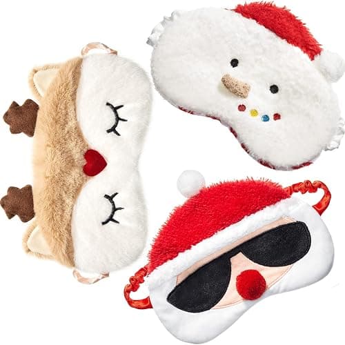 3 Pieces Christmas Eye Masks for Boys and Girls Sleeping Mask for Kids Sleep for Christmas, Santa Snowman Reindeer Cute Soft Plush Blindfold Gifts for Children Family Party Present - Image 1