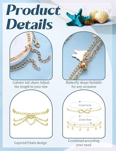 ORAZIO 26Pcs Toe Rings and Ankle Bracelets for Women Silver Gold Plated Anklet Toe Rings Cute Layered Anklets Open Tail Rings Adjustable Beach Foot Jewelry for Summer thumbnail 2