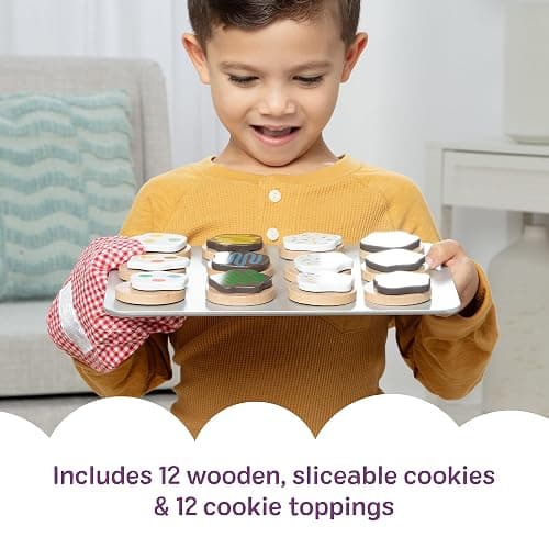 Melissa & Doug Slice and Bake Cookies Wooden Play Food Set with Toppings Pretend Cookies and Baking Sheet, Wooden Play Food Set, Toy Baking for Kids Ages 3+ thumbnail 4