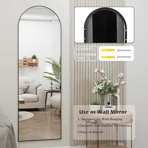 JAWGLOW Door Mirror, Arched Full Length Mirror Over The Door, 14"x 48" Hanging or Wall Mirrors, Full Body Mirrors - Black thumbnail 8