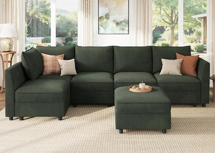 HONBAY Modular Sectional Sleeper Sofa Green Couch L Shaped Sectional Sofa with Storage, Convertible Couches for Living Room - Green thumbnail 3