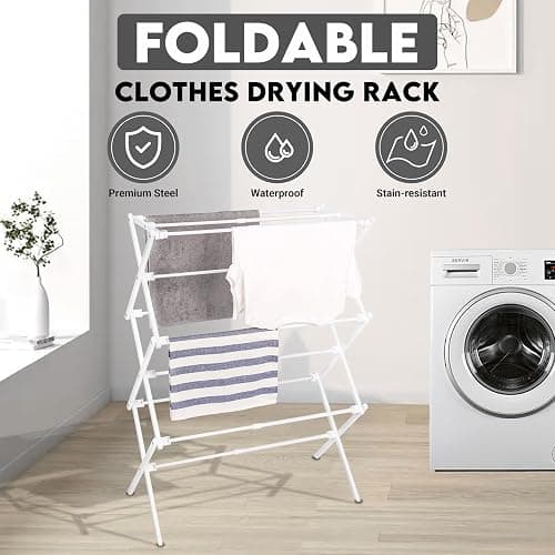 ZOES HOMEWARE 2026 Enhanced Clothes Drying Rack | Foldable Drying Rack Clothing for Laundry | Small Collapsible Portable Dryers for Laundry | Use for Indoor & Outdoor | White 37.5"x29"x12" thumbnail 4