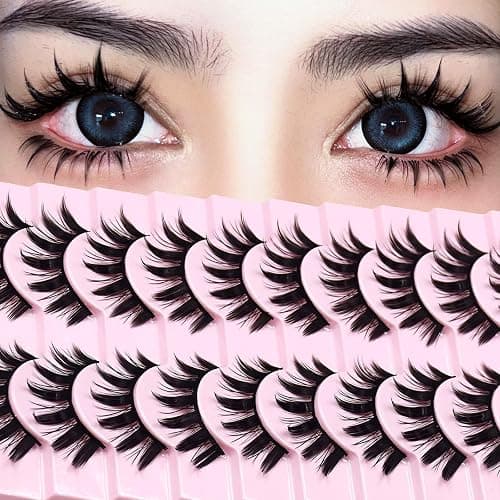 10 Pairs Manga Lashes Anime Cosplay Lashes Spiky Manga Style Lashes Janpanese 16mm Extension Natural Manhua Doll Eye Lashes Halloween/Party Makeup Look by AUGENLI (A3) - Image 1