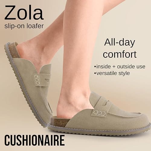 CUSHIONAIRE Zola Women’s Penny Clog Mule – Suede Slip-On with Memory Foam, Cork Footbed & Flexible Outsole thumbnail 4