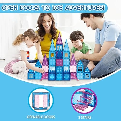 Princess Castle Magnetic Tiles 110 PCS, Zippered Carrying Case + 2 Dolls Gift Included, Magnetic Blocks, Toys for Girls, 3 4 5 6 7 8 Year Olds Birthday Gift Ideas for Girls thumbnail 5