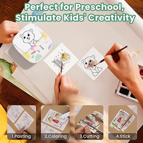 XenGro Mini Portable Sticker Printer, Mini Thermal Printer with 3 Rolls Paper, Bluetooth Inkless Printpods, Pocket Label Maker Suitable for Creative Kids DIY, Diaries, Photos, Study Notes -White - White thumbnail 5