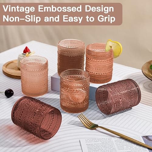 JOVGANK Venus Vintage Hobnail Drinking Glasses Set of 6, Embossed Water Tumbler 12oz, Kitchen & Bar Beaded Glass Cups, Beverage Glass Cups for Water, Beer, Juice, Christmas and New Year gifts thumbnail 6