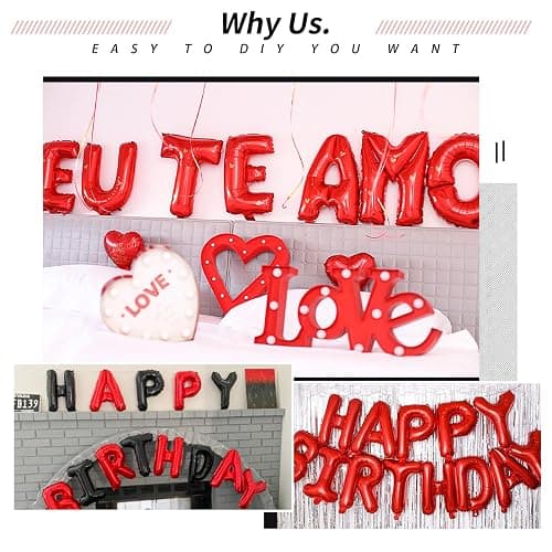 [85 PCS] 16" Red Letter Number Balloons, Happy Birthday & 2 Sets of A-Z 0-9, Foil Mylar Aluminum Hanging Alphabet for Valentine's Day Anniversary Graduation New Year eve Birthday Party Decorations thumbnail 7
