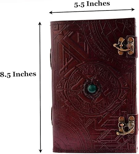 DOCTOR STRANGE Eye of Agamotto embossed Handmade Stone Leather Journal Art Sketchbook Travel diary with Vintage lock Latch thumbnail 3