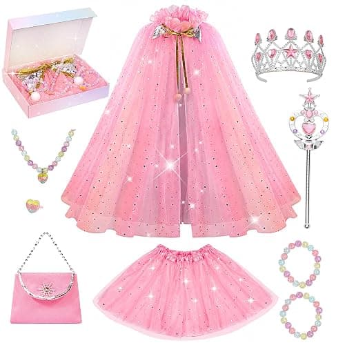 Meland Princess Dress Up Toy for Girls 3-8, Cape & Tutu Set for Girls Gift | Versatile soft cape pairs with skirt or everyday outfits for creative styling, Christmas Birthday gift & Halloween costume - Image 1