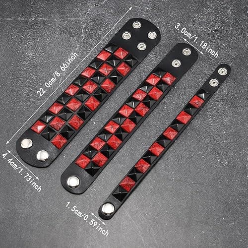 CCAKXCJJ 3PcsPunk Bracelet Leather Studded Bracelets Emo Bracelet Adjustable Goth Bracelets for Men Women thumbnail 2