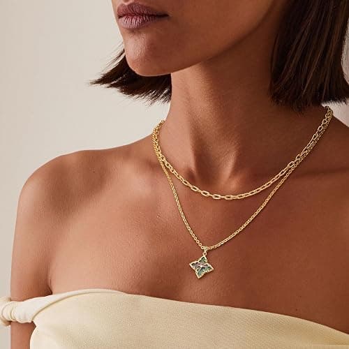 Fettero Gold Clover Necklace for Women Dainty 14K Gold Plated CZ Pendant Necklace Adjustable Chain Choker Charm Colorful Clover Pendant Lucky Necklaces for Women Jewelry thumbnail 5