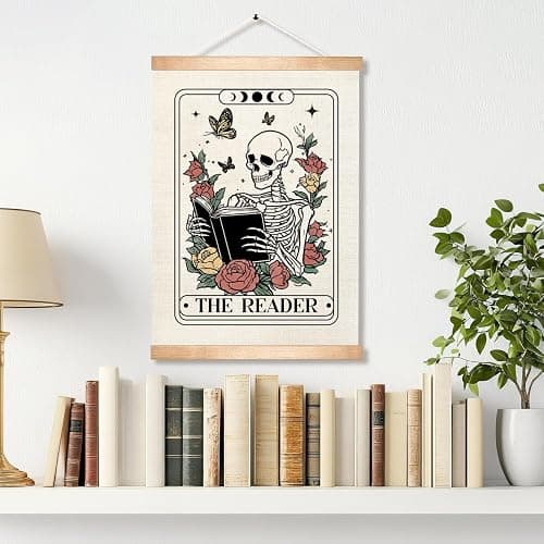 HEYJEEPER The Reader Tarot Card Wall Art, 14x18inch Gothic Skeleton Reading Books, Canvas Wall Hanging Poster,Library, Reading Corner Decor,Vintage Witchy Room Decor (Reader) thumbnail 7
