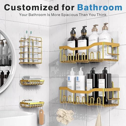 Shower Caddy 5 Pack,Adhesive Shower Organizer for Bathroom Storage&Home Decor&Kitchen,No Drilling,Large Capacity,Rustproof Stainless Steel Bathroom Organizer,Shower Shelves for Inside Shower-Larger thumbnail 3