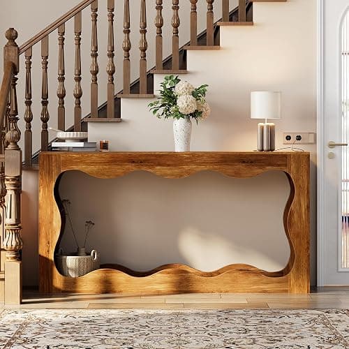 Shintenchi 63 inch Farmhouse Console Table with Storage & LED Light, Long Sofa Table Behind Couch, Narrow Entryway Entrance Table, Hallway Accent Stand Home Decor for Living Room, Entry Way, Brown thumbnail 8