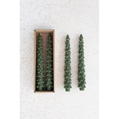 Creative Co-Op Unscented Tree Shaped Taper Candles, Evergreen, Boxed Set Of 2 thumbnail 3