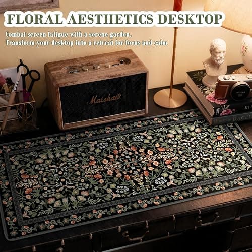 iCasso Floral Desk Mat,Mouse Pad for Office Decor,35.4x15.7in,Black | Back to School Desk Pad Mat, Anti-Slip Big Mousepad with Stitched Edges for Computer Desktop,Smooth Water-Resistant thumbnail 6