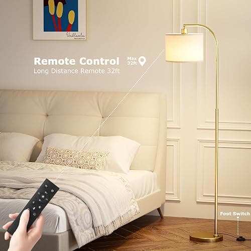 Ambimall Arc Floor Lamp with Remote and Stepless Dimmable Bulb, Colors Temperature & Brightness Adjustable, Gold Floor Lamps for Living Room（Deep Beige Shade & Gold Pole） thumbnail 5