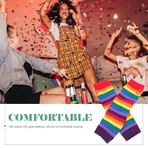 WRITWAA Colorful Rainbow Striped Fingerless Gloves and Arm Warmers Set for Girls and Women, Cozy Knit Sleeves for Fashion and Fun thumbnail 9
