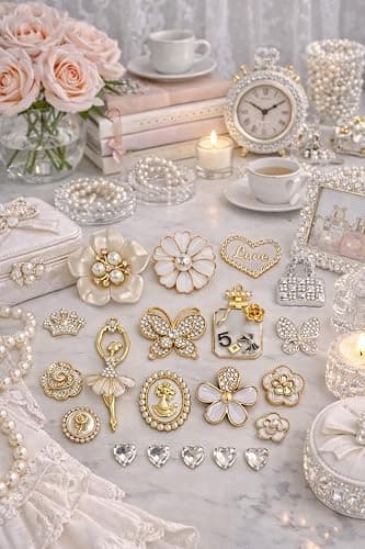 AVELICE Junk Case Large Charm Kit, White Phone Case Charms with Large Rhinestone Butterfly,Alloy Dancer&Flower, Camellia and Assorted White Floral Charms for DIY Girls & Social Media Crafting thumbnail 3