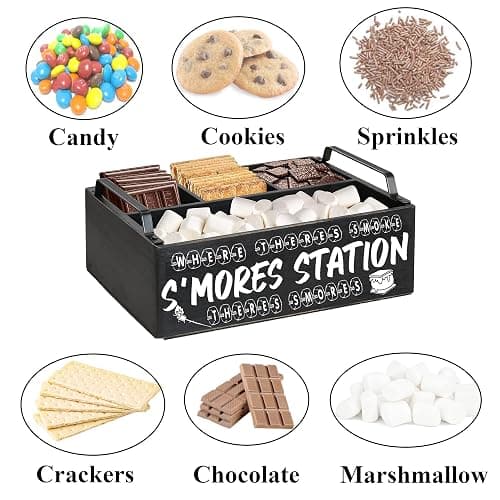 DEALZOOM Smores Station (Black Mini 11x7x3) - Wooden Smores Caddy Holder with Handles - S'Mores Serving Tray for Kitchen - Smores Maker Box for Smores Kit Camping Decor - Smores Accessories Organizer thumbnail 5