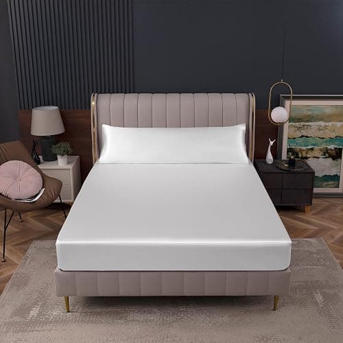 Homiest White Satin Fitted Sheet Twin Size, Deep Pocket, Luxury & Ultra Soft Bedding thumbnail 8