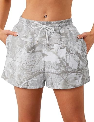 Eutten Women Camo Sweat Shorts Casual Elastic Waist Lounge Shorts Drawstring Maple Leaf Print Athletic Shorts with Pockets - Image 1