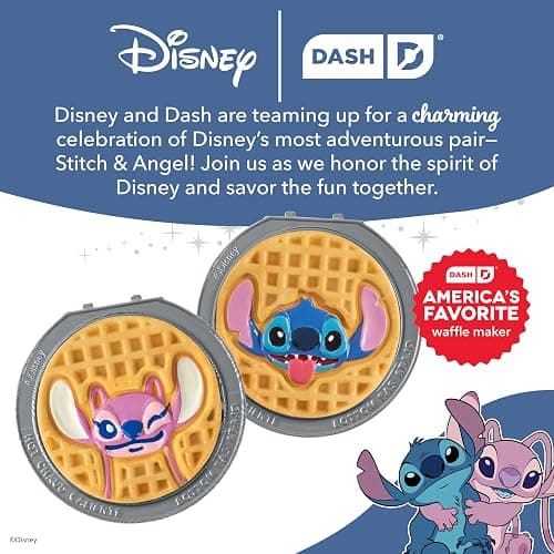 Disney Dash MultiMaker® Mini System Removable Plate Set - Ceramic Coating Replacement Plates for Waffle Breakfast - Waffle Maker Not Included - 4-Inch - 2-Pack - Stitch & Angel thumbnail 7