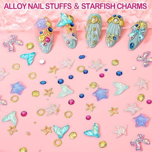 8000pcs 3D Nail Charms and Nail Gems, Cute Nail Rhinestones and Charms Y2K for Nails Nesign, Variety Butterfly Bow Moon Star Flower Junk Case Charms Gold Pearls Nail Jewels for Nail Art Decorations thumbnail 6