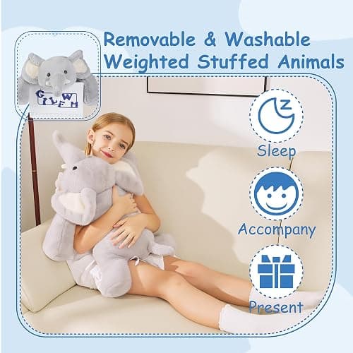 GILFWM Weighted Stuffed Animals Elephant - 25" Big Stuffed Animal Toy Pillow for Kids & Adults, 5 lbs Ultra-Soft Washable Weighted Plush thumbnail 6