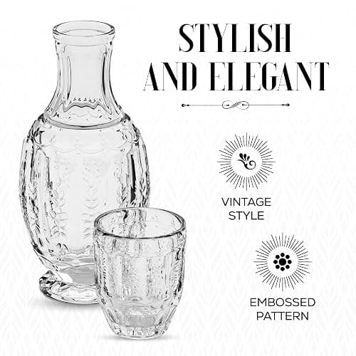 Elle Décor Vintage Bedside Water Carafe with Tumbler – Elegant Pitcher and Matching Drinking Glass Doubles As Lid For Guest Room, Office, or as a Gift, 4.7x10.4, Clear | Bedside, Elegant Pitcher, Matching Drinking Glass, For Guest Room, Office, as a Gift, 4.7x10.4, Clear thumbnail 5
