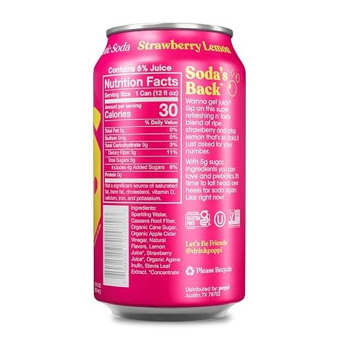 Poppi Sparkling Prebiotic Soda Beverage with Apple Cider Vinegar, Seltzer Water and Fruit Juice, Strawberry Lemon Flavor, 12 FL Oz, Pack of 12, Packaging May Vary thumbnail 2
