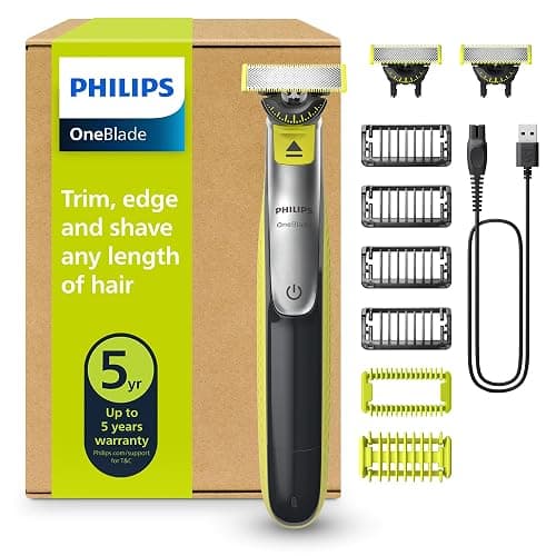 Philips OneBlade 360 Authentique Visage + Corps - Tondeuse à barbe électrique, tondeuse corps et rasoir avec technologie de lame 360, 2 lames 360, 4 sabots barbe de 3 jours, 1 kit Corps, QP2834/31 - Image 1