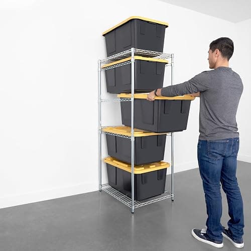 Bin Storage Rack with 5-Pack 27 Gallon Storage Totes – Holiday Decoration Organization, Declutter, NSF Certified, Zinc Plated, Heavy Duty Metal for Garage or Workspace, Steel, 31″ x 23″ x 72″ thumbnail 3