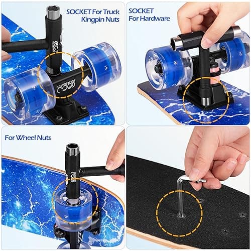 GIEEU Skateboards with Colorful Flashing Wheels for Beginners,Kids,Teens,Adults, Complete Standard Skate Boards 9 Layer Canadian Maple Deck Concave Skateboard thumbnail 6
