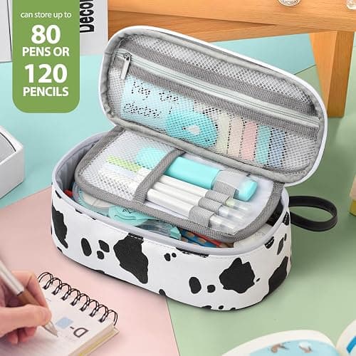 Jcocylse Large Capacity Pencil Case Portable Pencil Pouch Bag School Supplies for College Students Girls Boys Adults (Cow) thumbnail 4