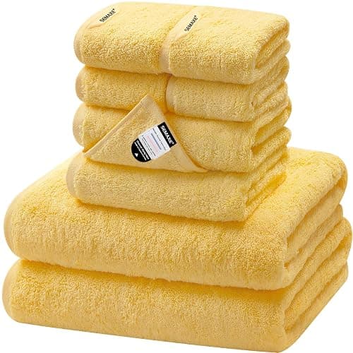 SEMAXE Yellow Bath Towel Set, 100% Cotton Absorbent Bathroom Towels with Hanging Loops, 8 Piece Towel Set Include 2 Bath Towels, 2 Hand Towels, 4 Washcloths - Image 1