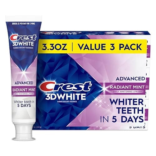 Crest 3D White Advanced Teeth Whitening Toothpaste, Crest 3D White Brilliance Toothpaste, Radiant Mint, 3.3 oz, Pack of 3 - Image 1