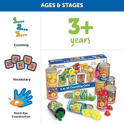 Learning Resources One to Ten Counting Cans - 65 Pieces, Ages 3+, Toddler Activities, Preschool Pretend Play, Supermarket Food Toys thumbnail 5